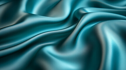 Fototapeta premium Elegant teal satin fabric draped beautifully showcasing its smooth surface and sheen