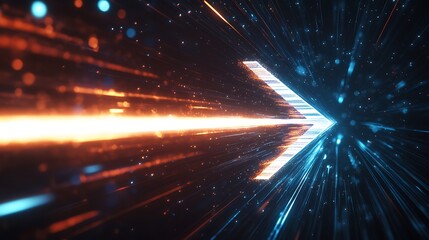 Glowing arrow speeds ahead, tech background