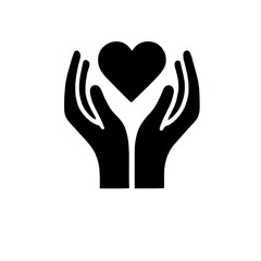 Hands Holding Heart: A minimalist silhouette of two hands cupping a heart, symbolizing care, love, support, and compassion. Perfect for creating inspiring or heartwarming designs. 