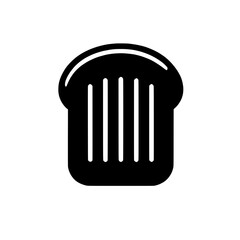 Toasted Bread Slice Icon: A simple yet effective black and white vector icon depicting a perfectly toasted slice of bread, ideal for bakery menus, food blogs, or breakfast-themed designs. 