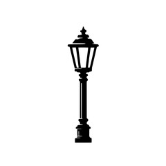 Fototapeta premium Classic Street Lamp Silhouette: A classic street lamp, with a tall slender pole, and a detailed ornate lantern, rendered in a simple yet elegant black silhouette.