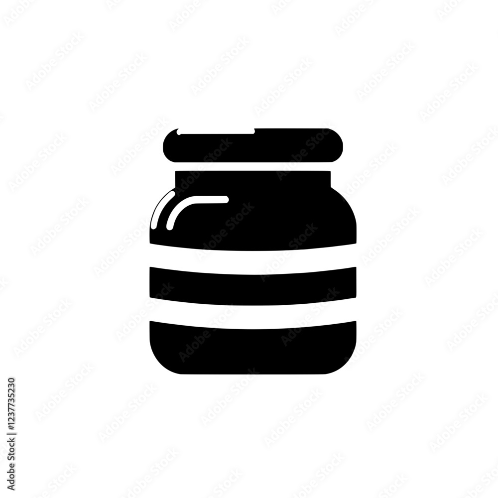 Poster jar icon: simple black and white icon of a jar with horizontal stripes, suitable for various applica