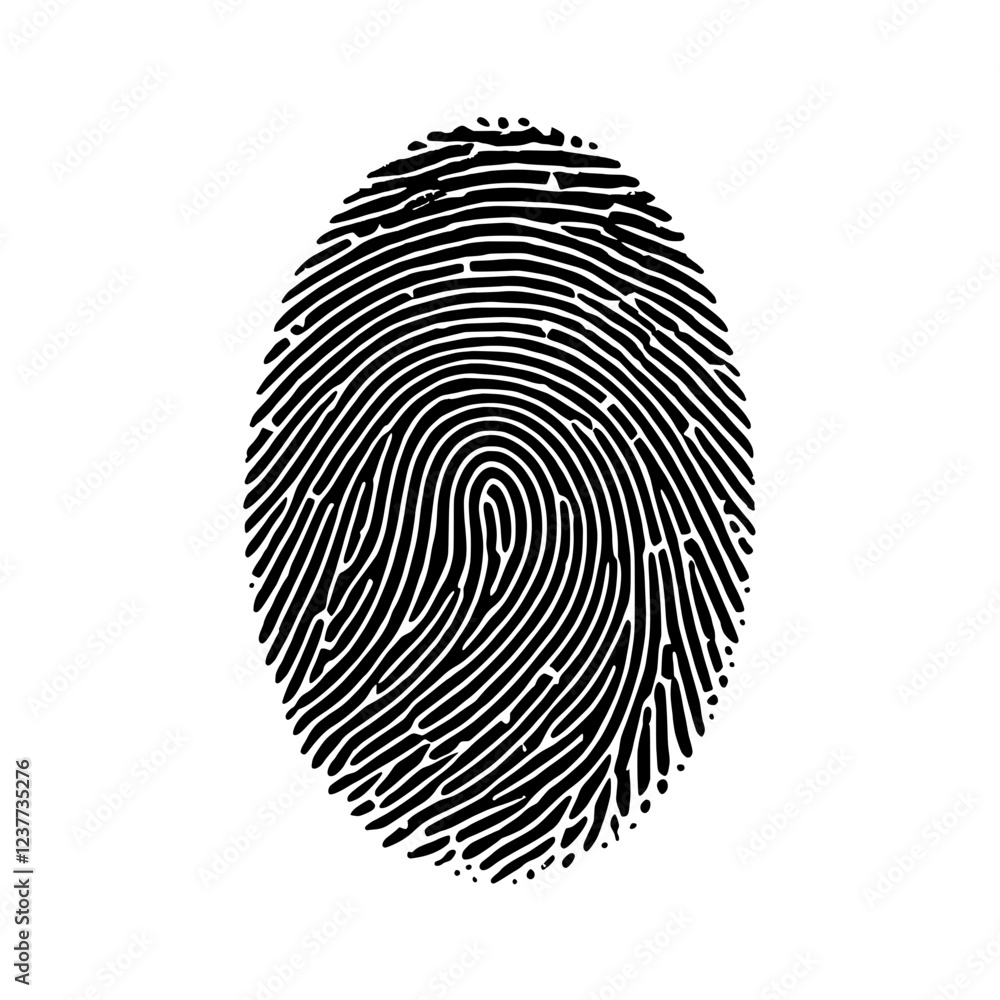 Poster fingerprint identity: a detailed, high-resolution image of a fingerprint in black and white, showcas