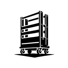 Black and White Utility Cart: A simple, yet versatile, black and white illustration of a four-wheeled utility cart, perfect for showcasing organization, logistics, or warehouse functionality.