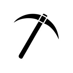 Pickaxe Icon: A simple yet bold black silhouette of a pickaxe, perfect for representing mining, construction, or adventure. The minimalist design is versatile and easily adaptable.