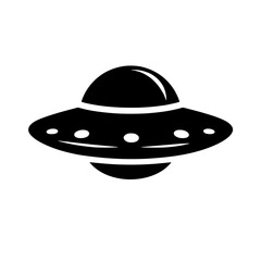 Classic UFO Icon: A simple yet iconic black silhouette of a flying saucer, perfect for representing extraterrestrial life, science fiction, or mystery.