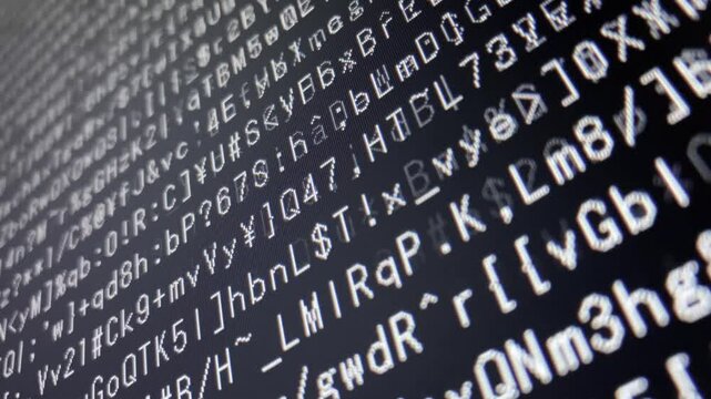 コンピュータ空間のランダムな文字列・さまざまな文字を含むデータベース・エンコードされたプログラム内のデータセット・数学的計算・大規模言語モデル・機械翻訳・英数字記号・横長・ビデオ