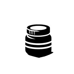Jar with Lid Icon: A simple and minimalist black icon of a jar with a lid, isolated against a transparent background. The icon is perfect for use in websites, apps, and presentations. 