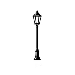 Vintage Streetlamp Silhouette: An elegant silhouette of a classic street lamp with ornate details stands isolated against a clean background,  evoking nostalgia and a sense of old-world charm.