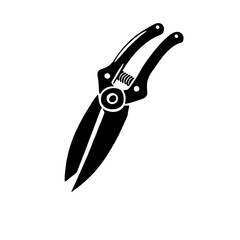 Black and White Pruning Shears: A bold, graphic illustration of a pair of pruning shears, with sharp, angled blades and a spring mechanism.