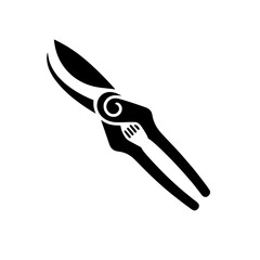 Gardening Tool: A simple and elegant black and white icon illustration of gardening shears, symbolizing a love of nature and a passion for gardening.