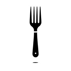 Fork Silhouette Icon: A clean and simple black silhouette of a fork, isolated on a transparent background, perfect for use as a graphic element or icon for menus, food-related designs.