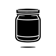 Simple Glass Jar Icon: A sleek and minimalist black silhouette of a glass jar with a lid, ready to hold your creative content. Perfect for branding, packaging, and product design.