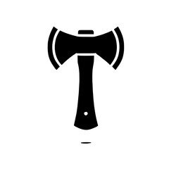 Double Bit Axe Icon: A minimalist graphic design of a double-bit axe, a symbol of strength, craftsmanship, and wilderness.  Perfect for logos, app icons, or woodworking-related projects. 