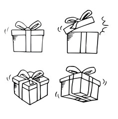 set of gift boxes hand drawn sketch vector illustration