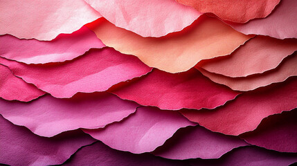 Fototapeta premium Layers of colorful torn paper create an artistic and textured background for creative projects