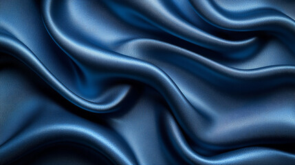 Fototapeta premium Smooth blue satin fabric with elegant drapes and soft waves under gentle light