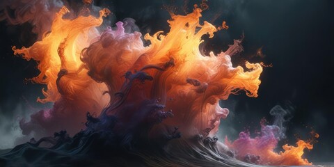Fototapeta premium Smoky tendrils wave back and forth in the wind , explosive force, smoke bursts forth, dark atmosphere
