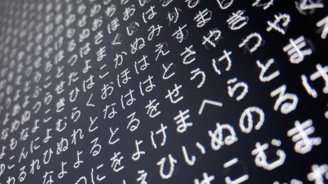 コンピュータ空間のランダムな文字列・さまざまな文字を含むデータベース・エンコードされたプログラム内のデータセット・数学的計算・大規模言語モデル・機械翻訳・日本語・横長・ビデオ