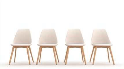 Obraz premium Living room Minimalist Furniture Set of minimalist dining chairs with wooden frames and upholstered seats, neutral colors, white background