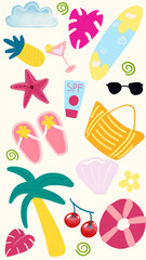 set tropical summer beach icon vector high quality