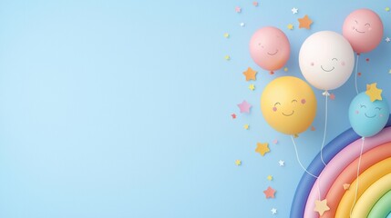 Rainbow Birthday and Celebration Theme Birthday card with a rainbow design and cartoon characters, festive and cheerful greeting