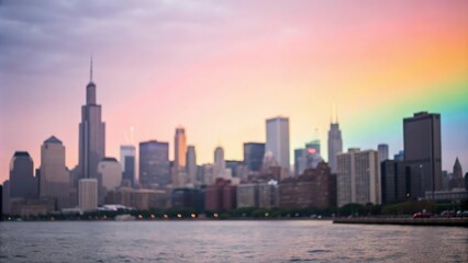 Fototapeta premium Soft Focus City Skyline with Colorful Gradient, city life, modern architecture, skyscrapers