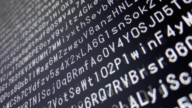 コンピュータ空間のランダムな文字列・さまざまな文字を含むデータベース・エンコードされたプログラム内のデータセット・数学的計算・英数字・縦長・ビデオ