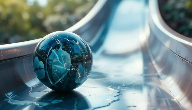 Una escena de una canica bajando por un tobog&aacute;n.