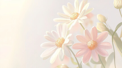 Fototapeta premium Delicate pink and white flowers with soft petals in serene background