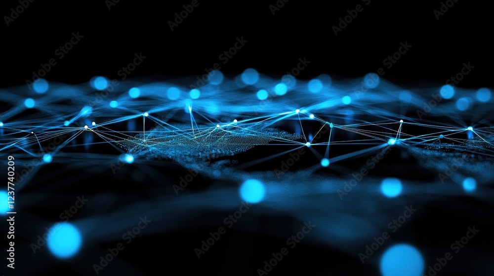 Poster global network nodes connection interconnected nodes forming a global network across a world map, vi