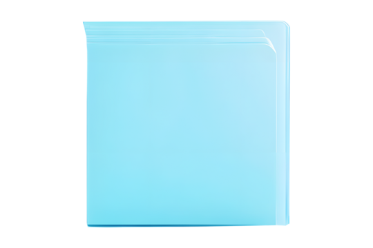 Clear L-type folders. Minimalist light blue of plastic file folder designed for office documents placed isolated on cut out PNG or transparent background. Emphasizing simplicity and functionality.	
