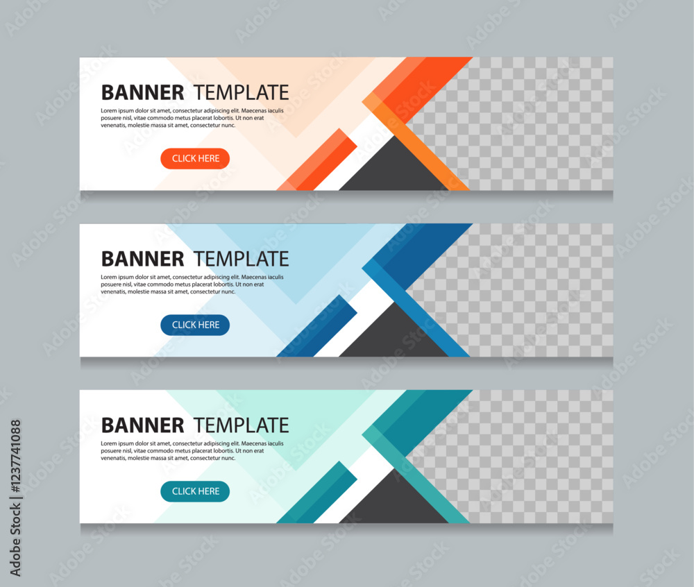 Poster Set abstract horizontal web banner design template background. three color. Suitable for web ads. Vector illustration with Space to add pictures.