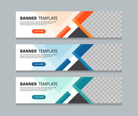 Set abstract horizontal web banner design template background. three color. Suitable for web ads. Vector illustration with Space to add pictures.