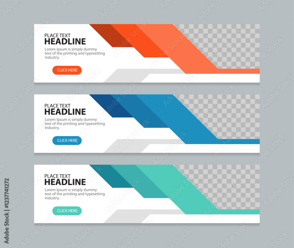 Aufkleber Set horizontal web banner design template background. three color. Suitable for web ads. Vector illustration with Space to add pictures.