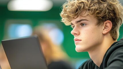 Technology Enhanced Classroom Students using laptops and tablets in a technology enhanced classroom, engaged in collaborative learning