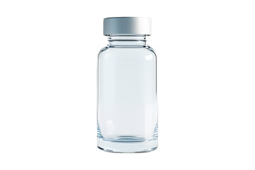 Luxury clear glass vaccine or medicine bottle with sleek and elegant design isolated on cut out PNG or transparent background. Shows bottle premium pharmaceutical concept. Medical Science Technology.