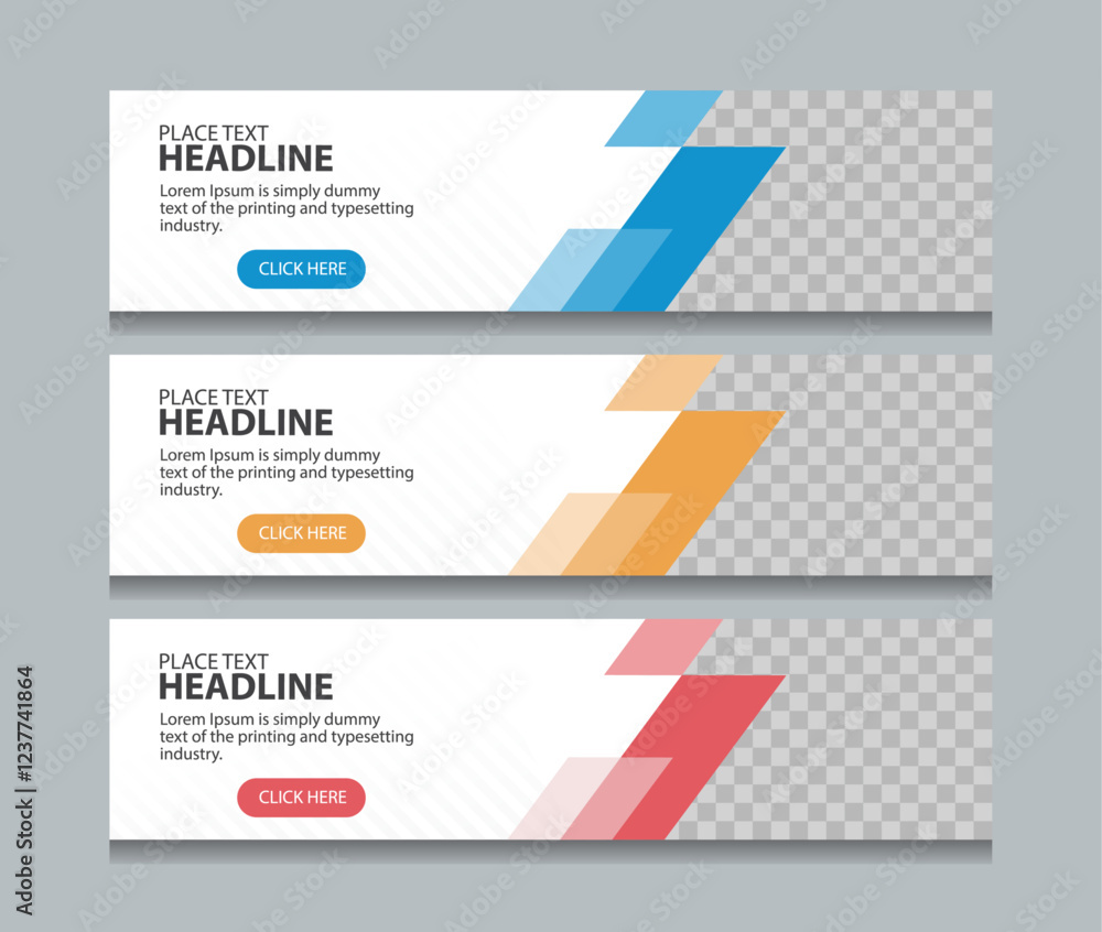 Fototapete Set horizontal web banner design template background. three color. Suitable for web ads. Vector illustration with Space to add pictures.