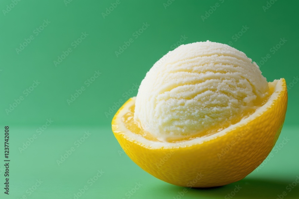 Wall mural Lemon Ice Cream Scoop in a Lemon Half