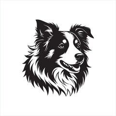 Border Collie Dog Silhouette in Black and White