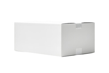 Cardboard white box or parcel box wrapped with thick tape isolated on cut out PNG or transparent background. Delivery packing items to be sent to their destinations. Shipping, and logistics services.	