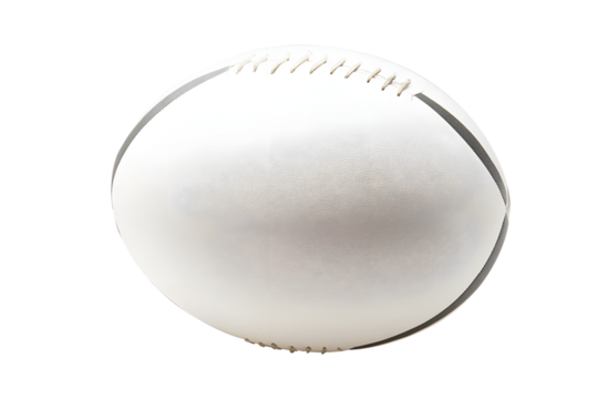 Rugby ball white with black stripes isolated on cut out PNG or transparent background. Rugby football Play on large stadium lawn. Sport that originated from school. Rugby union is popular sport.