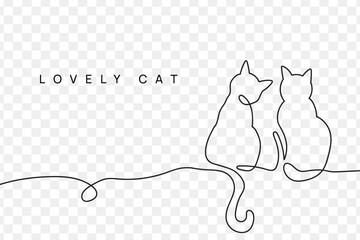 Cute Cat single line art vector illustration. Continuous one line drawing of cat.