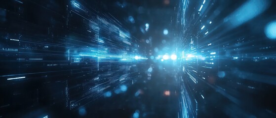 Obraz premium Futuristic digital landscape with glowing lines and particles