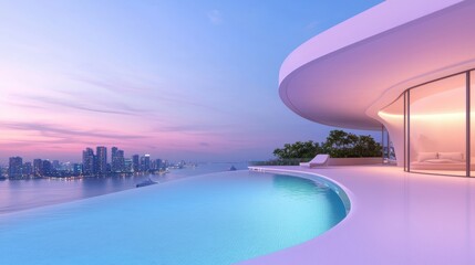 Luxury Infinity Pool Infinity pool with city skyline view, modern architecture, luxurious penthouse, urban oasis