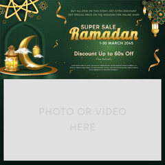 Ramadan sale islamic theme background. Advertising a discount, clearance sale, or special event, our flash sale banner template.