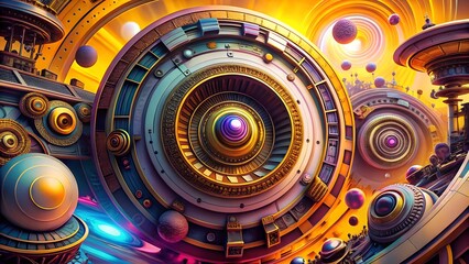 Obraz premium Futuristic machine gears in vibrant colors, technological advancement