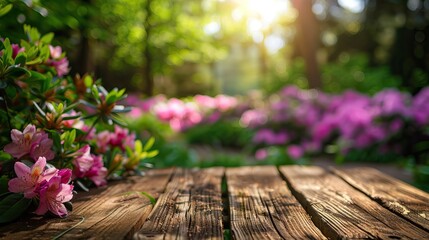 Serene Garden Podium with Spring Background Under Morning Light. AI generated illustration