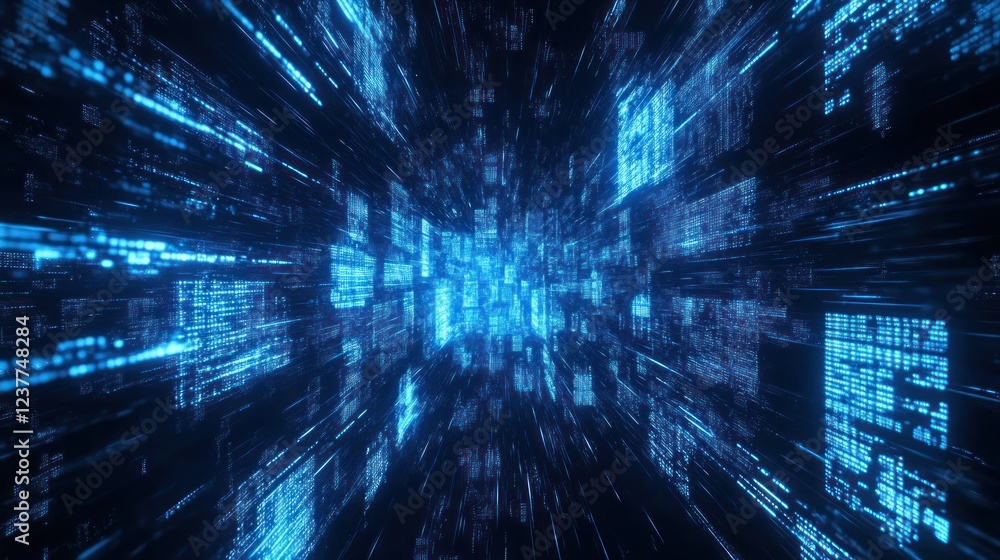 Aufkleber abstract digital tunnel with glowing blue lines and data streams