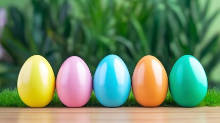 Obraz premium Colorful Easter Eggs on Green Grass with Soft Background
